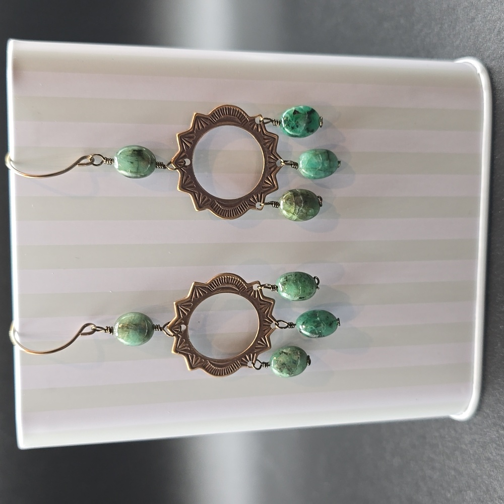Contemporary Green and Copper Earrings